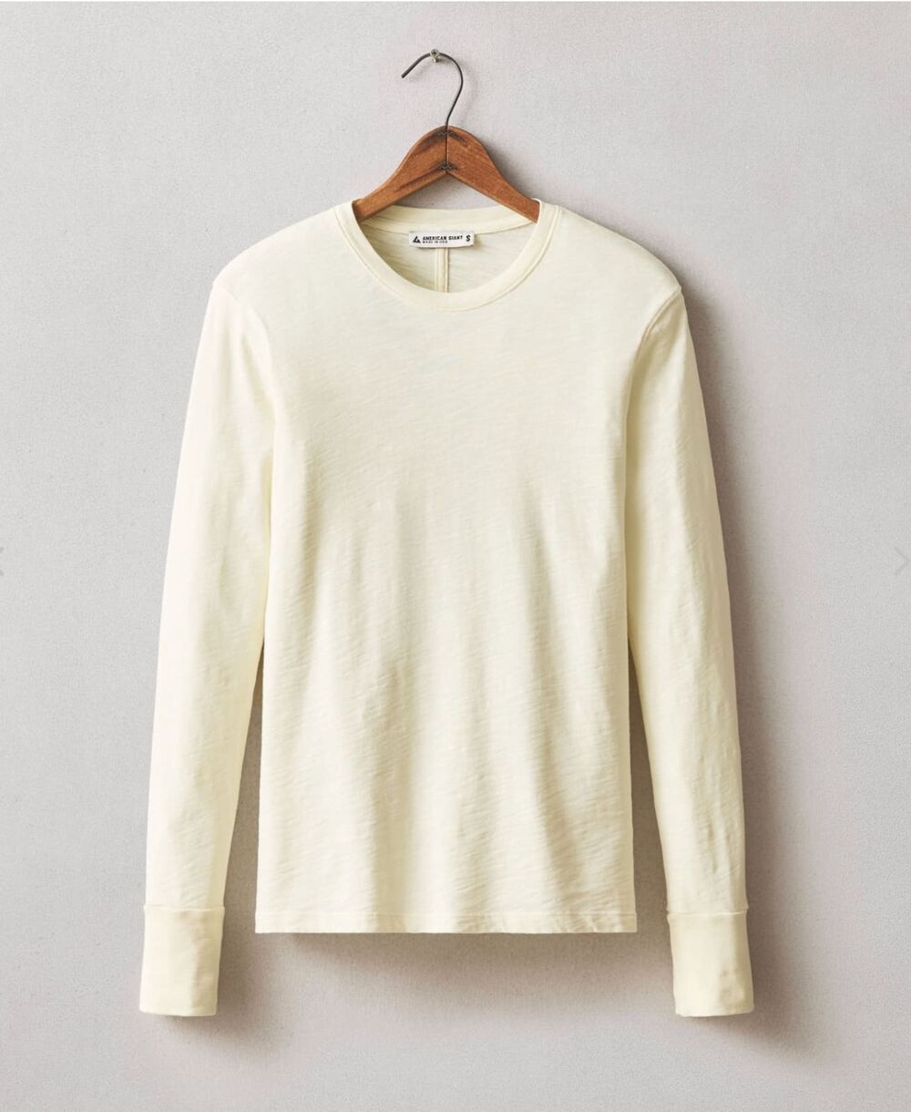 American Giant T-Shirt Womens Small Almond Oil Premium Slub Long Sleeve Crew NEW